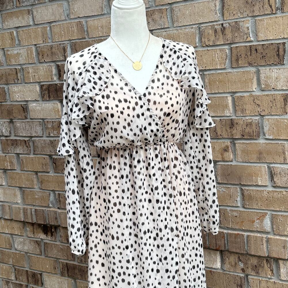 Living Doll Dalmatian Print Ruffle Sleeve Midi Dress Womens Flowy Boho Sz M - Picture 2 of 14